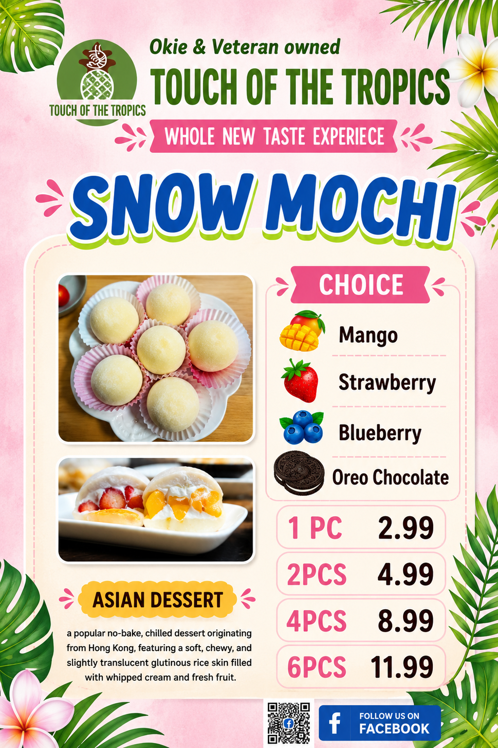 Touch of the Tropics snow mochi menu